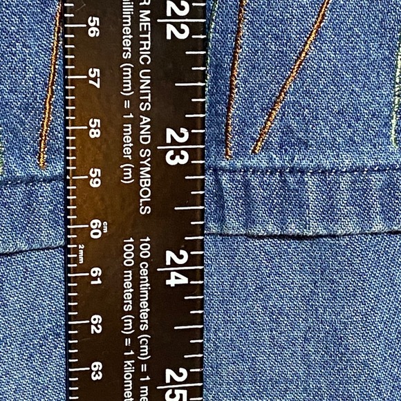 VTG Jane Ashley LARGE 2PC Denim Midi Dress Short Sleeve Shirt Floral Embroidered - Picture 6 of 13